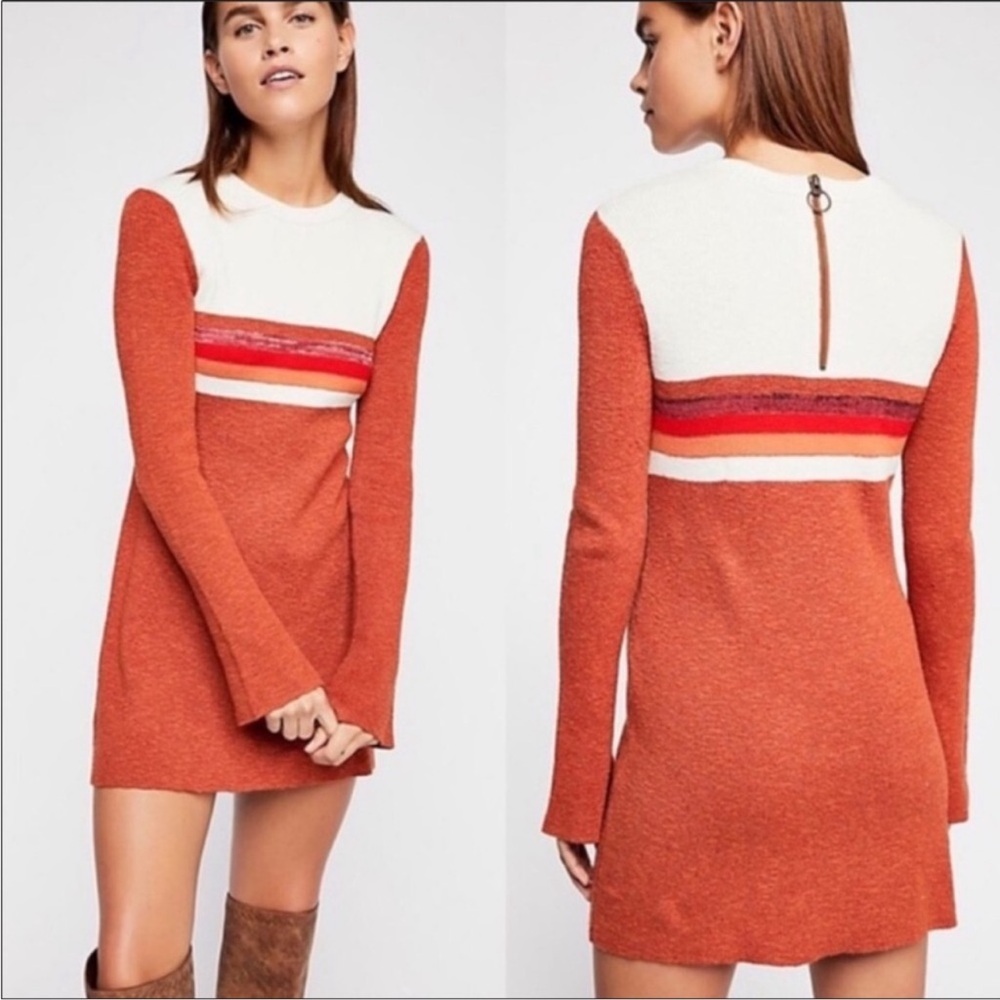 NWT Free People Swit Colorblock Sweater Dress XS Rust & Cream
